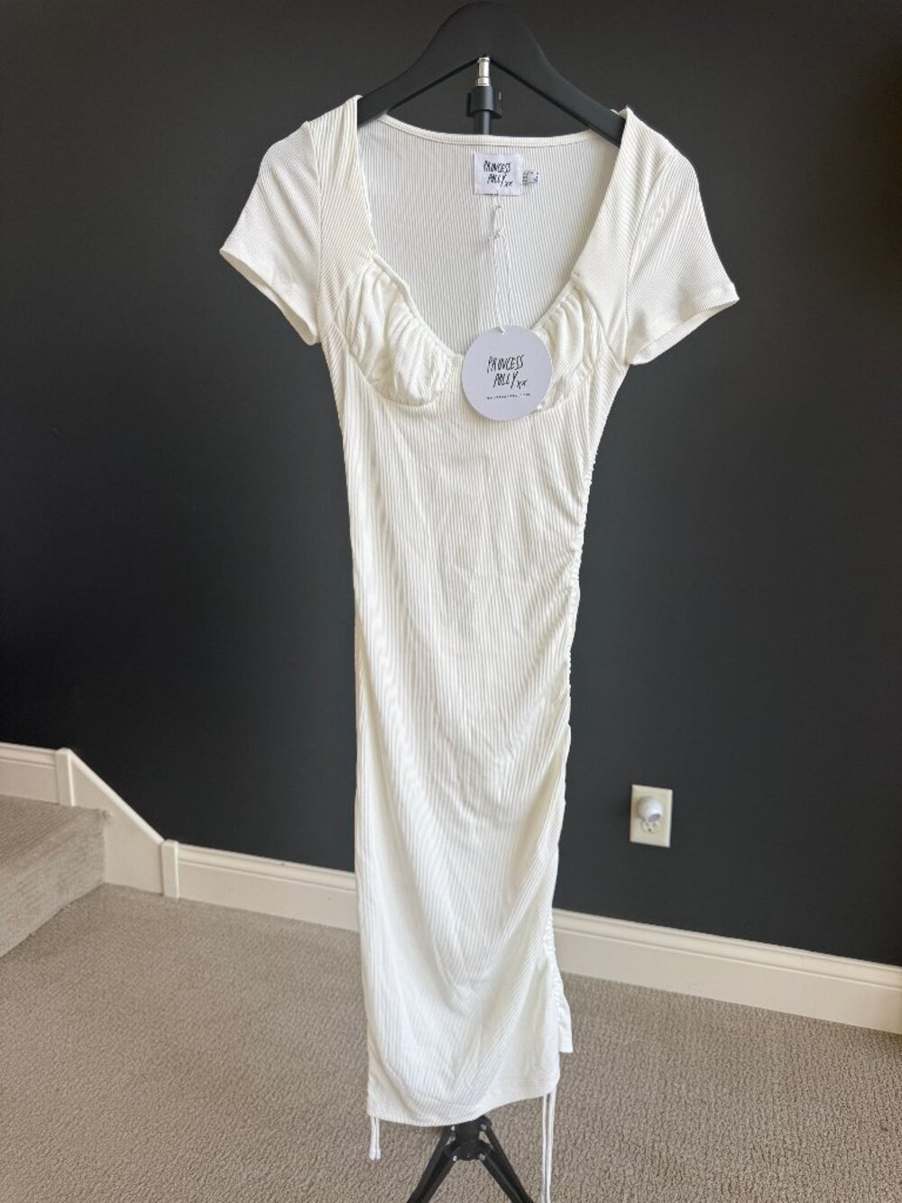 NWT Princess Polly White Ruched Maxi Dress Size 4